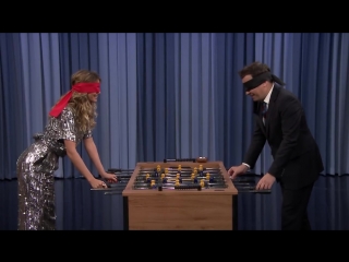 Blindfold foosball with heidi klum