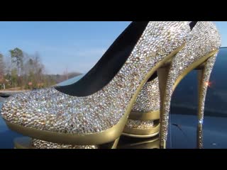 Gianmarco lorenzi double platform gold swarovski crystallized pumps