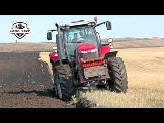 Красивая пашня трактор massey ferguson 7624 с оборотным плугом unlu! дед и внук работа на тракторе!