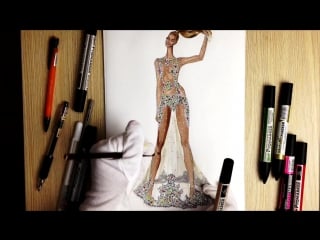 Drawing sheer dress with gems beyoncè@metgala fashion drawing