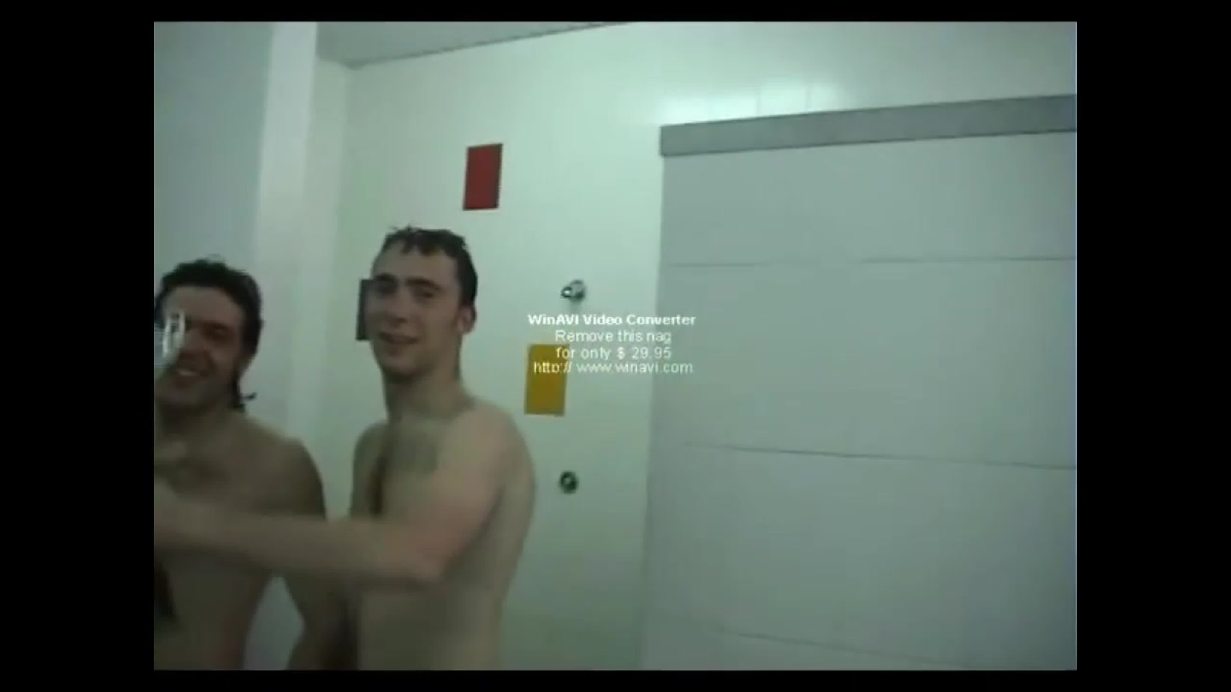 Soccer players celebrating naked locker room