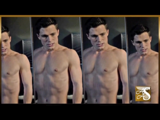 Shirtless colton haynes flexing and checking himself out