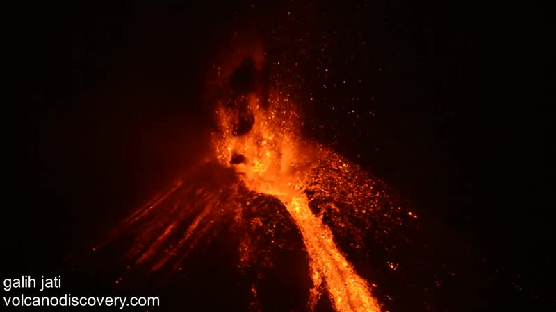 Explosion from two crater holes, lava flow, and continuous eruptions of anak