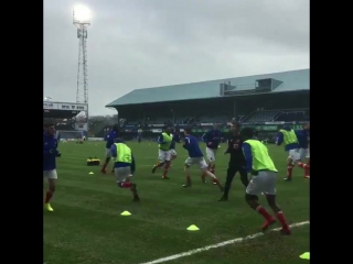 The #pompey squad warm up ahead of today’s clash with