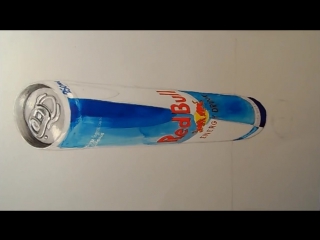 Drawing 3d levitating red bull can, fine art