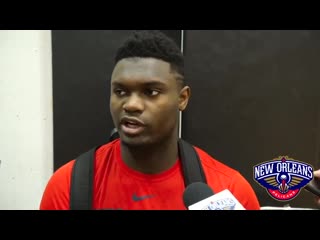 Zion discusses playing in the #pelicans fast paced offense, facing rj barrett in his first nba game