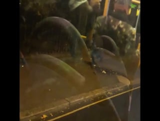 Raw delinquents shoot a bunch of fireworks through the door of a public bus in london