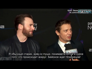 Chris evans jeremy renner talk tpornr swift and beyoncés pregnancy at super bowl [rus sub]