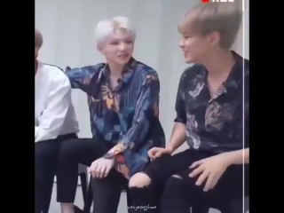 Woozi placed his hand on hoshi's leg