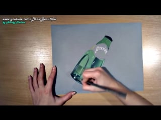 Drawing timelapse glass bottled water hyperrealistic art