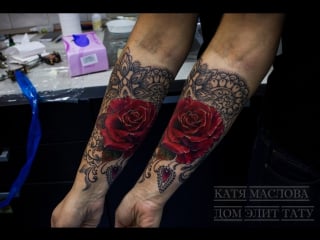 Татуироа роза и кружево (realistic tattoo rose and lace) | тату студия дом элит тату (tattoo studio moscow)