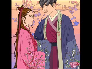 Coloring японские влюблённые юноша и девушка в кимоно / japanese lovers young man and girl in kimono