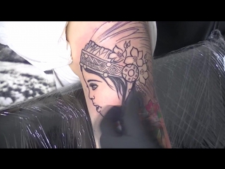 Watercolor girl tattoo time lapse