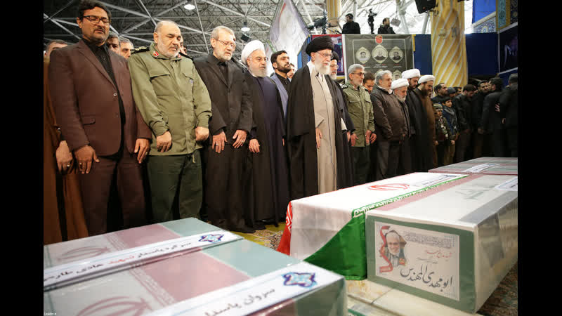 Imam khamenei expressing sorrow while performing the funeral prayer for martyr soleimani