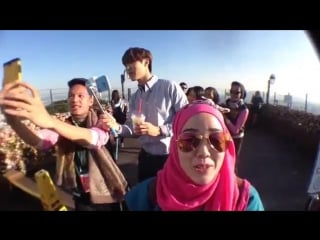 [cnazulitos] lucky girl from indonesia with min hyuk at n seoul tower while filming for the app v