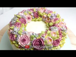 Beautiful bouquets 2 5 pink million buttercream flower ring wreath cake tutoria