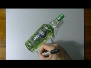 Drawing timelapse a bottle of oddka vodka hyperrealistic a