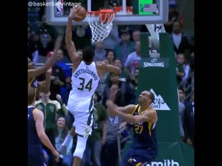 Giannis antetokounmpo dunks on rudy gobert