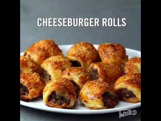 Todays twisted food video real beef and cheeses from germany, spain, and france cheeseburger rolls in french pastry