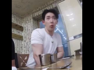 One stir fried squid, one fried chicken, one kimchi stew and one seafood noodles one big for me just for you yes