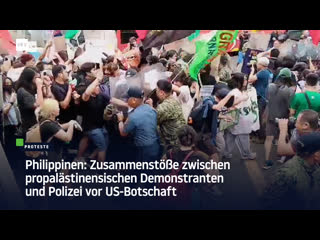 Philippinen zusammenstösse zwischen propalästinensischen demonstranten und polizei vor us botschaft