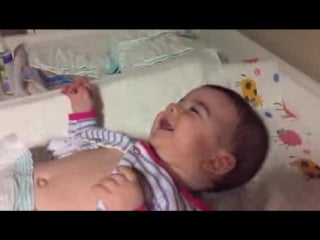 Very funny diaper change baby laughing