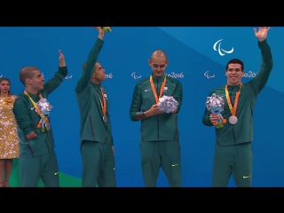 Swimming mens 4x100m freestyle relay 34points victory ceremony rio 2016 paralympic games