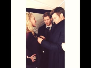 Tying ties today on set daniel is so concentrated yet jo is ready to take over #bts #theoriginals