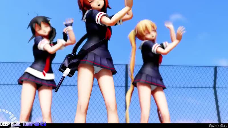 【mmd艦これ】白露型でdeep blue townへおいでよ ミニスカローアングルver 歌詞つき