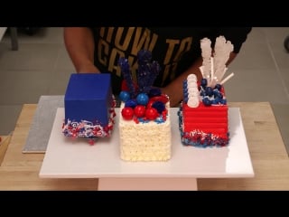 How to make fourth of july cakes! red, white, and blue vanilla cakes with buttercream and candy!