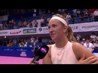 Time for @vika7 to reflect on that battling win against kurumi nara @torayppo and send a quick message to son leo! 東レppoテニ