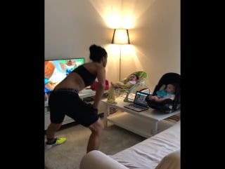 Candice dupree stays fit during the offseason with some cheers from her twins