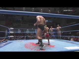 Jun akiyama, masanobu fuchi, osamu nishimura & rising hayato vs atsuki aoyagi, hokuto omori, sushi & takao omori