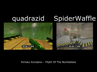 Quadrazid and spiderwaffle half life speedruns side by side