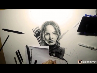 3 mockingjay pencil drawing, jennifer lawrence by dmitry vysotsky