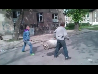 Polish guys test their trashcan cannon