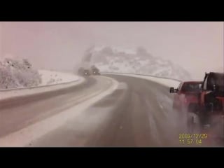 Semi truck sends snow plow over embankment in utah canyon