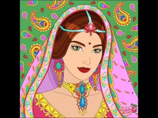 Coloring индианка с бинди в розовом покрывале / indian woman with bindi in a pink blanket