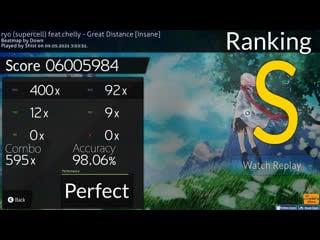 Shist's playing ryo (supercell) feat chelly great distance [insane] | 98,06% | x595/595 | 118 pp