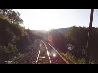 Train drivers view morning sun in the mountains (voss myrdal)