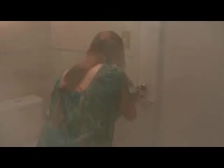 Gassed woman coughing bathroom