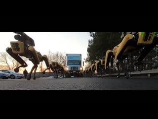 Robots mush, spot, mush! 10 spotpower to haul a truck across the boston dynamics parking #robotmoda