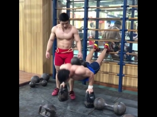 81kg liu chun from wuhan performing a set of weighted push up with 60kg dumbbell on the back the pecs and triceps are important