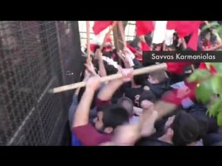 Students and teachers protesting against education reform, clash with police outside the prime ministers residence in athens po