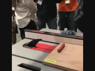 Table saw with built in finger guard or the toughest hot dog in the world