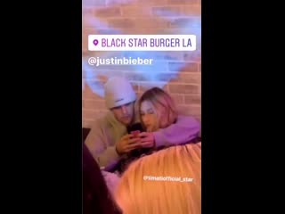 Hailey and justin bieber at black star burger in los angeles, california