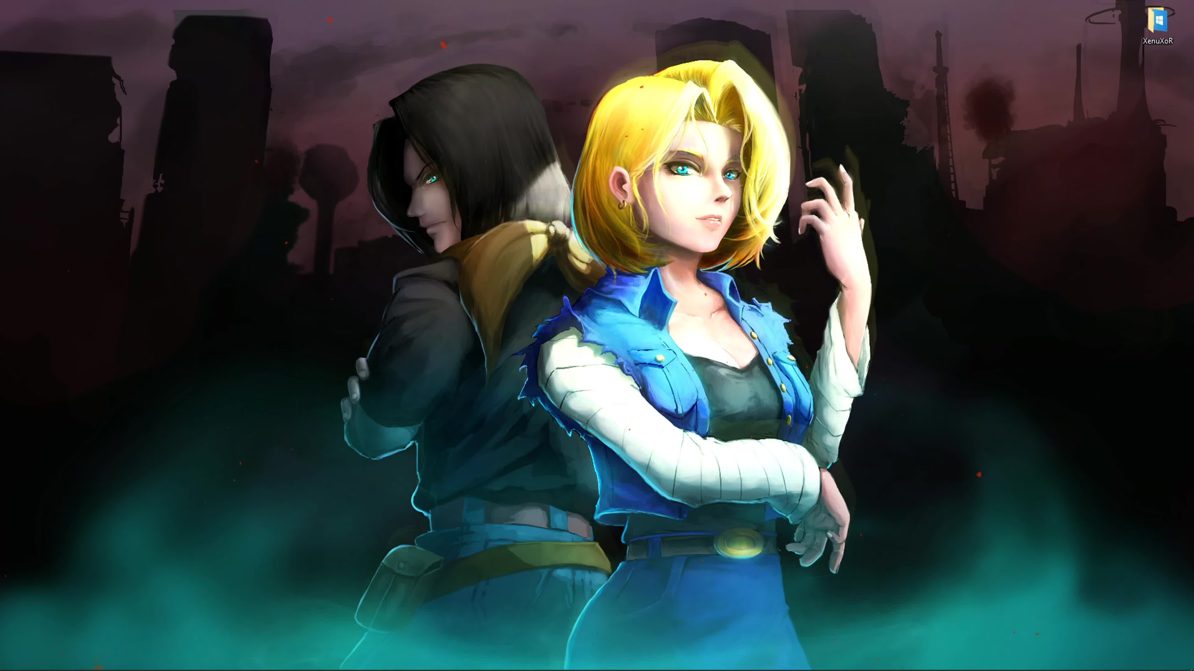 Android 17 and 18 из аниме dragon ball живые обои для wallpaper engine