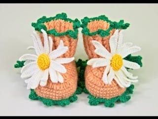 Как связать крючком пинетки ромашки how to crochet booties daisies