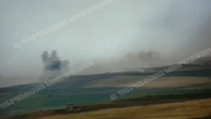 Прилеты термобарических снарядов тос 1а «солнцепёк» армении по азербайджанским позициям