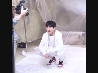 Fetus jungkook’s smile when he struggled with his pants during a photoshoot he’s baby